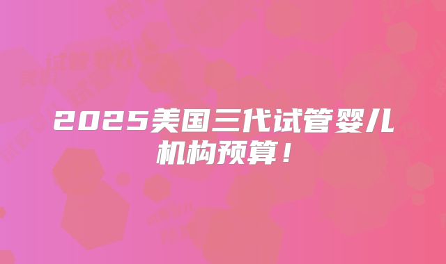 2025美国三代试管婴儿机构预算！