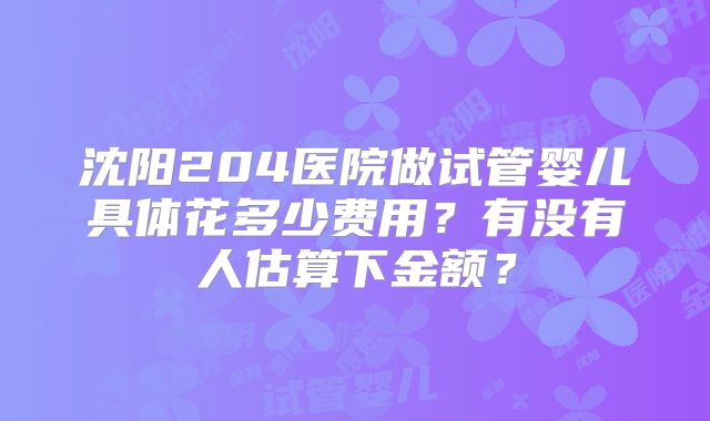 沈阳204医院做试管婴儿具体花多少费用?有没有人估算下金额?