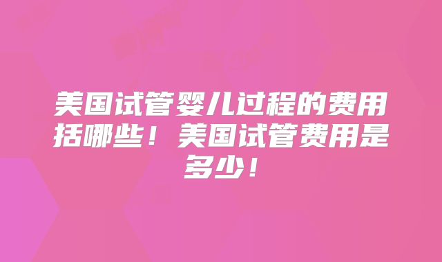 美国试管婴儿过程的费用括哪些！美国试管费用是多少！