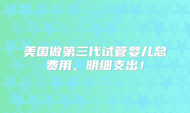 美国做第三代试管婴儿总费用，明细支出！