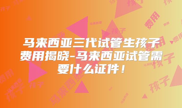 马来西亚三代试管生孩子费用揭晓-马来西亚试管需要什么证件！