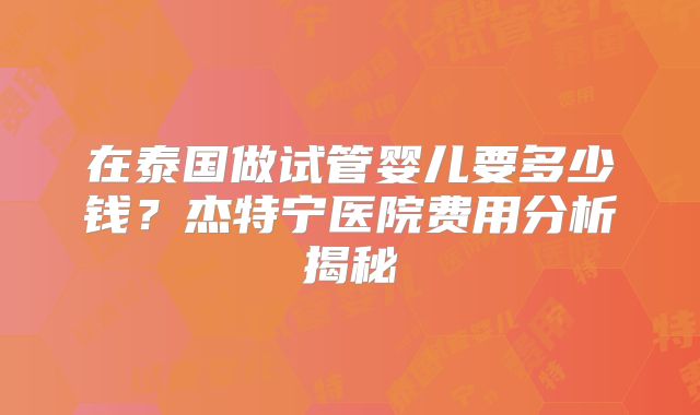 在泰国做试管婴儿要多少钱？杰特宁医院费用分析揭秘
