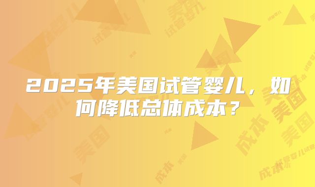 2025年美国试管婴儿，如何降低总体成本？