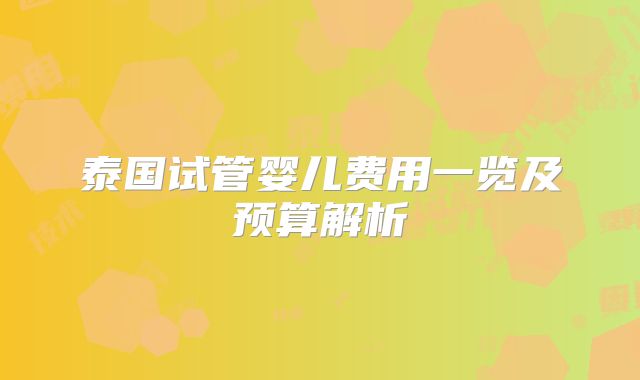 泰国试管婴儿费用一览及预算解析