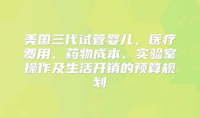 美国三代试管婴儿，医疗费用、药物成本、实验室操作及生活开销的预算规划