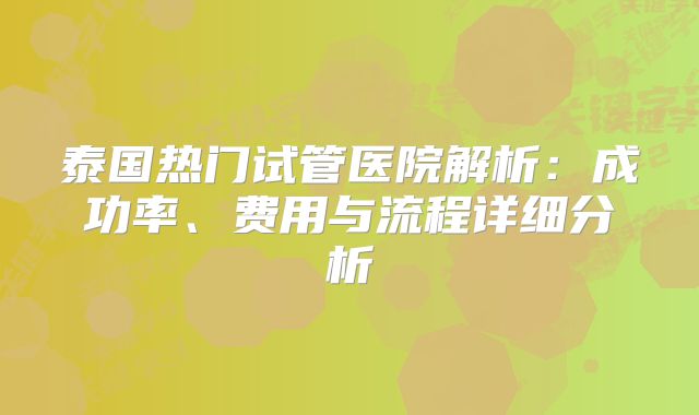 泰国热门试管医院解析：成功率、费用与流程详细分析