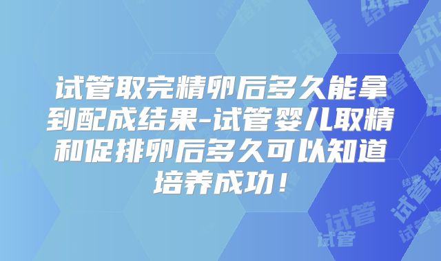 试管取完精卵后多久能拿到配成结果-试管婴儿取精和促排卵后多久可以知道培养成功！