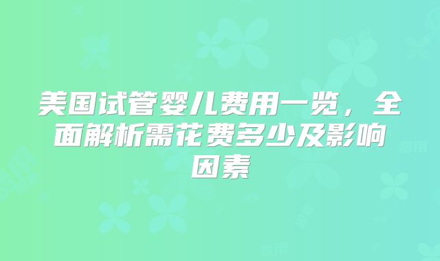 美国试管婴儿费用一览，全面解析需花费多少及影响因素