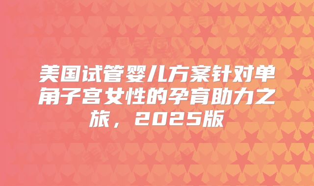 美国试管婴儿方案针对单角子宫女性的孕育助力之旅，2025版