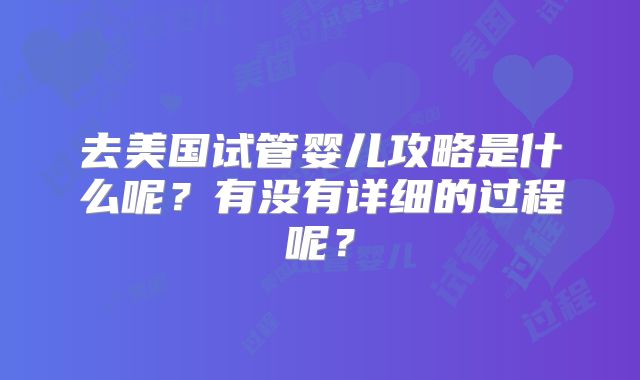 去美国试管婴儿攻略是什么呢？有没有详细的过程呢？