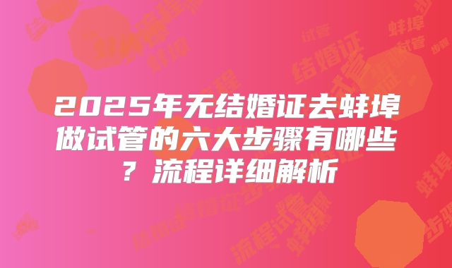 2025年无结婚证去蚌埠做试管的六大步骤有哪些？流程详细解析