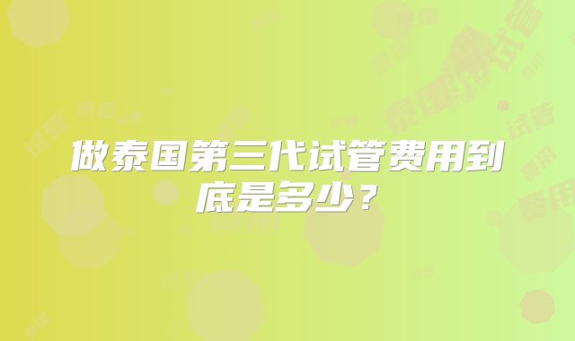 做泰国第三代试管费用到底是多少？