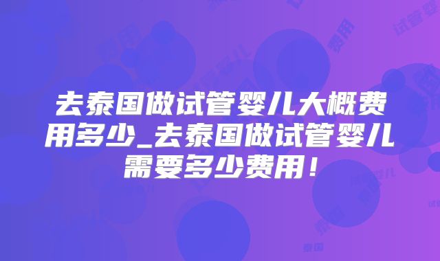去泰国做试管婴儿大概费用多少_去泰国做试管婴儿需要多少费用！