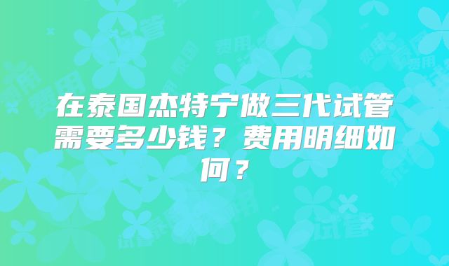 在泰国杰特宁做三代试管需要多少钱？费用明细如何？