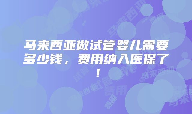 马来西亚做试管婴儿需要多少钱,费用纳入医保了!