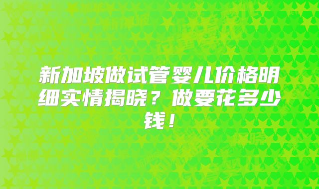 新加坡做试管婴儿价格明细实情揭晓？做要花多少钱！