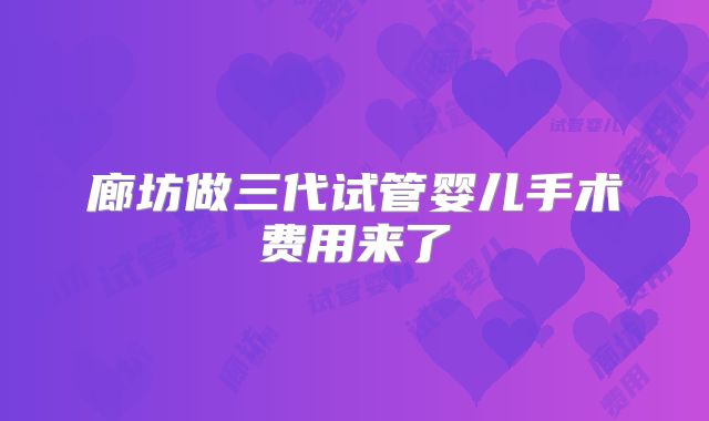廊坊做三代试管婴儿手术费用来了