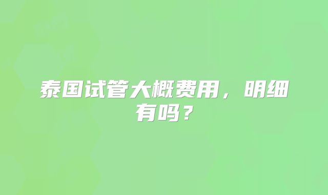 泰国试管大概费用，明细有吗？