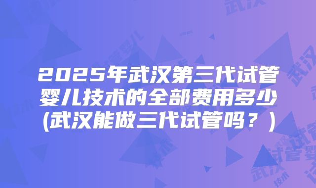 2025年武汉第三代试管婴儿技术的全部费用多少(武汉能做三代试管吗？)