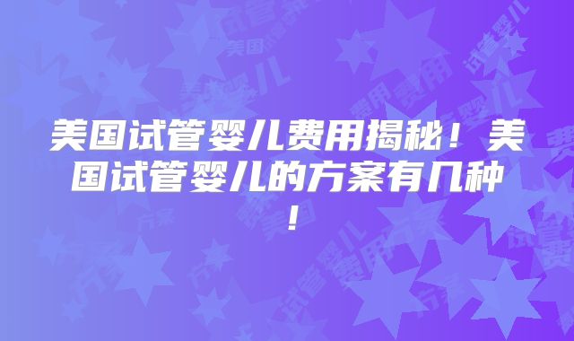 美国试管婴儿费用揭秘！美国试管婴儿的方案有几种！