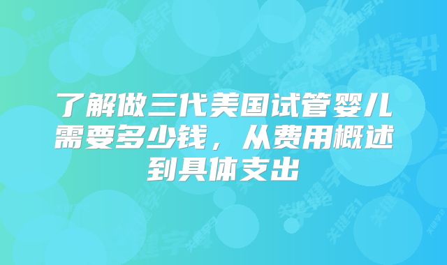 了解做三代美国试管婴儿需要多少钱，从费用概述到具体支出