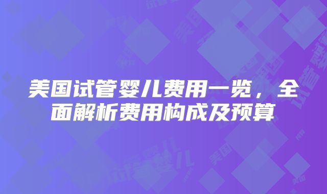美国试管婴儿费用一览,全面解析费用构成及预算