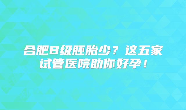合肥B级胚胎少?这五家试管医院助你好孕!