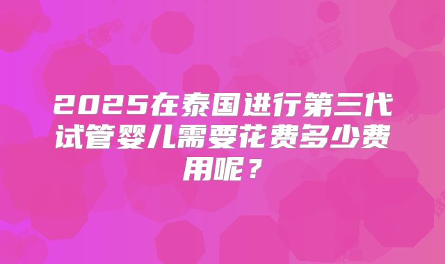 2025在泰国进行第三代试管婴儿需要花费多少费用呢？