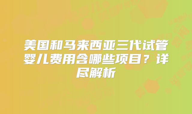 美国和马来西亚三代试管婴儿费用含哪些项目？详尽解析
