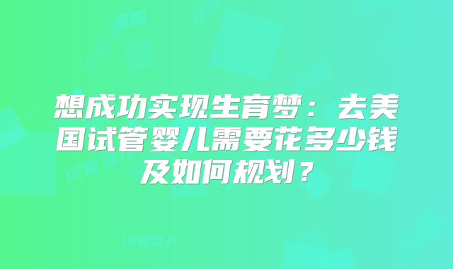 想成功实现生育梦:去美国试管婴儿需要花多少钱及如何规划?