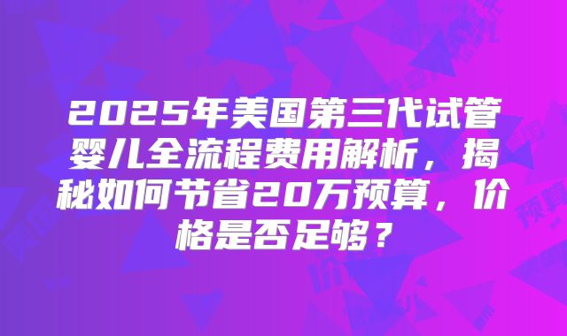 2025年美国第三代试管婴儿全流程费用解析，揭秘如何节省20万预算，价格是否足够？