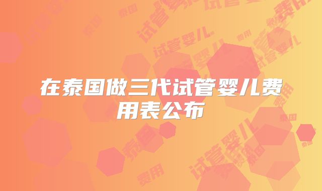 在泰国做三代试管婴儿费用表公布