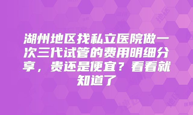 湖州地区找私立医院做一次三代试管的费用明细分享，贵还是便宜？看看就知道了