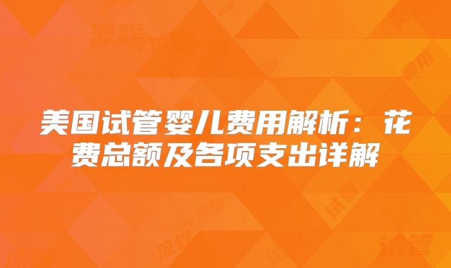 美国试管婴儿费用解析：花费总额及各项支出详解