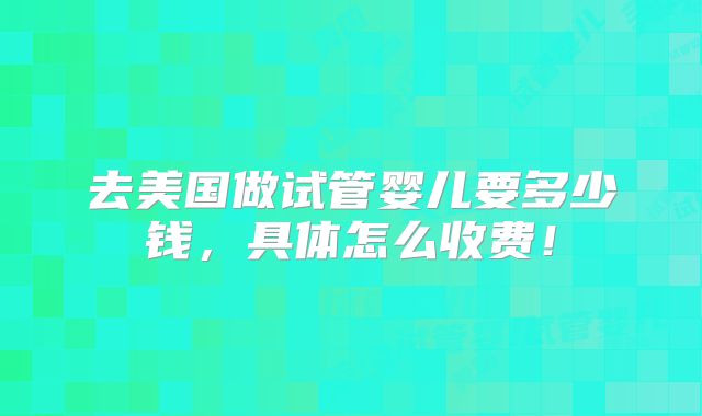 去美国做试管婴儿要多少钱，具体怎么收费！