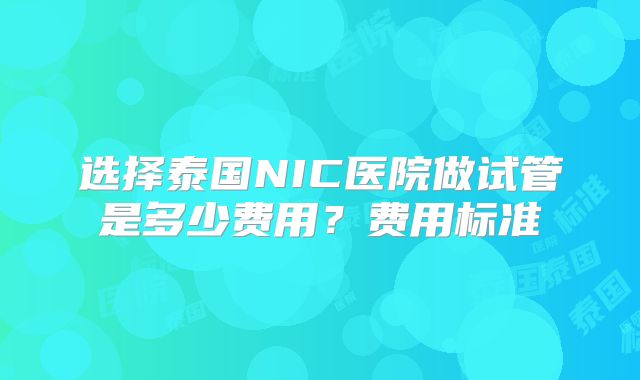选择泰国NIC医院做试管是多少费用？费用标准