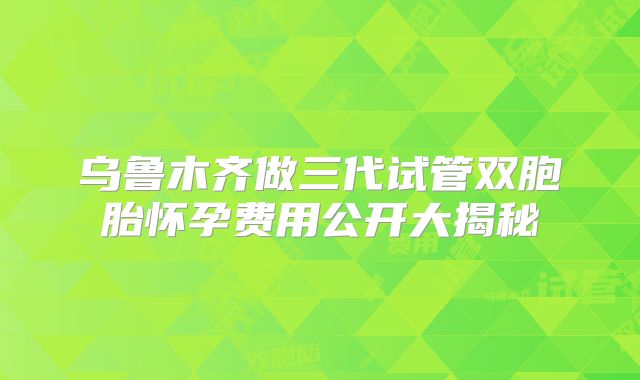 乌鲁木齐做三代试管双胞胎怀孕费用公开大揭秘