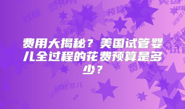 费用大揭秘?美国试管婴儿全过程的花费预算是多少?