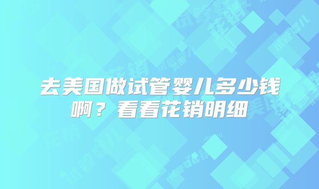去美国做试管婴儿多少钱啊？看看花销明细