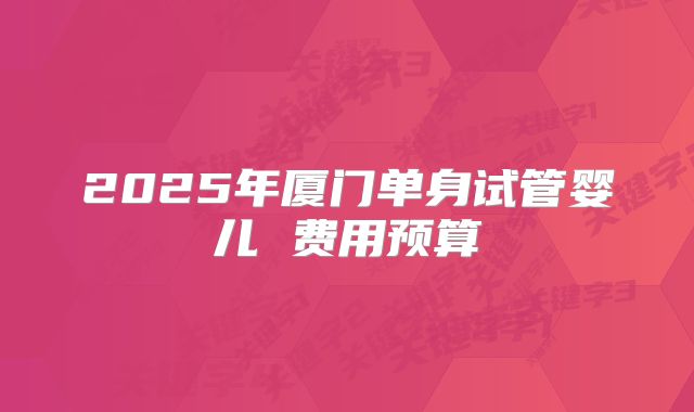2025年厦门单身试管婴儿 费用预算