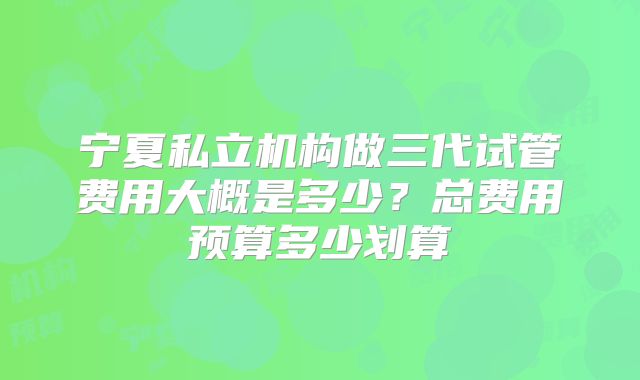 宁夏私立机构做三代试管费用大概是多少?总费用预算多少划算