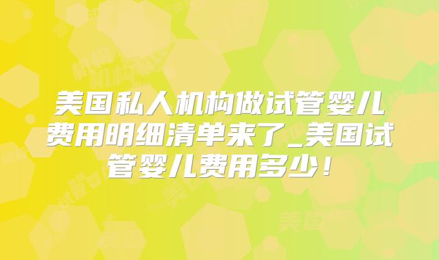 美国私人机构做试管婴儿费用明细清单来了_美国试管婴儿费用多少！