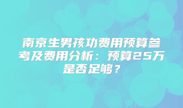 南京生男孩功费用预算参考及费用分析：预算25万是否足够？