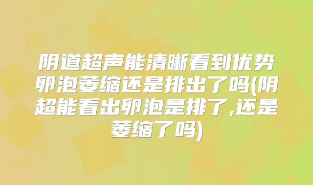 阴道超声能清晰看到优势卵泡萎缩还是排出了吗(阴超能看出卵泡是排了,还是萎缩了吗)