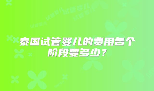 泰国试管婴儿的费用各个阶段要多少？