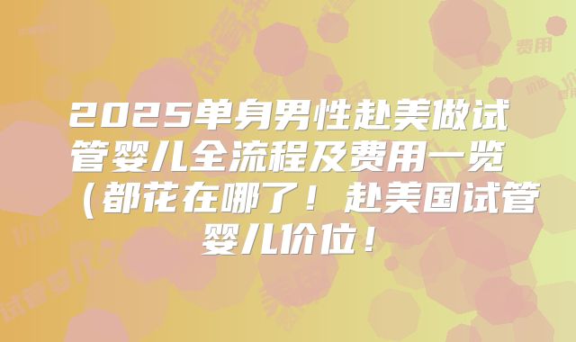 2025单身男性赴美做试管婴儿全流程及费用一览（都花在哪了！赴美国试管婴儿价位！