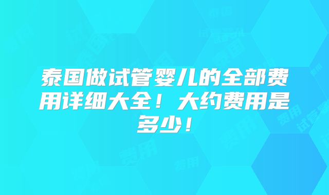 泰国做试管婴儿的全部费用详细大全！大约费用是多少！