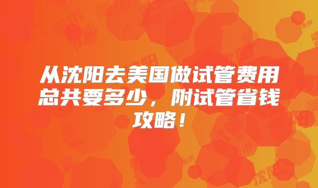 从沈阳去美国做试管费用总共要多少,附试管省钱攻略!