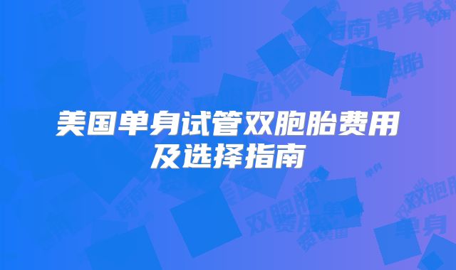 美国单身试管双胞胎费用及选择指南