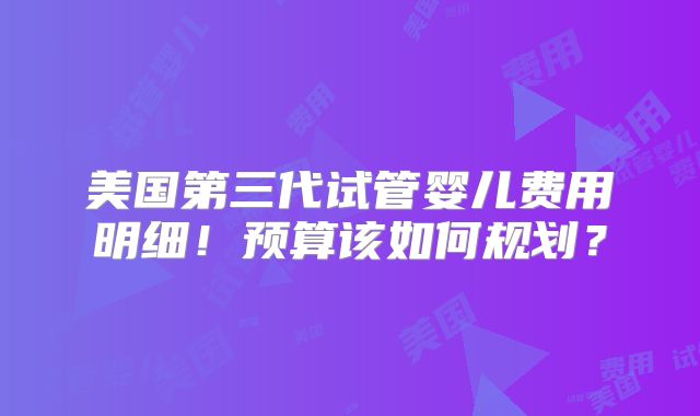 美国第三代试管婴儿费用明细！预算该如何规划？